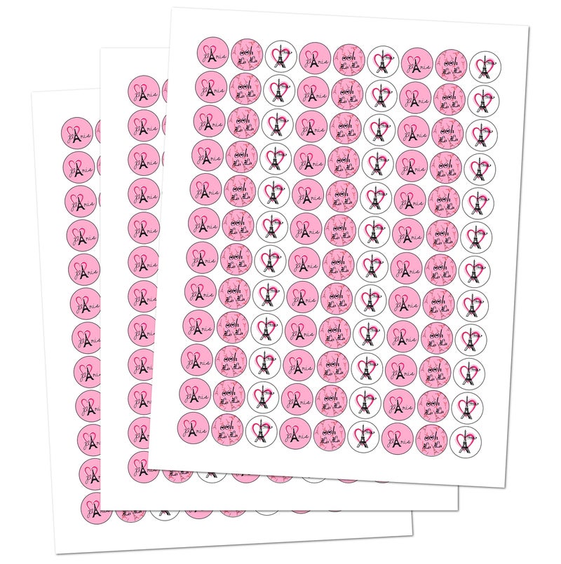 RokAPary 324 Paris Kisses Stickers Labels, Eiffel Tower Pink Kisses Stickers for Birthday Party Decorations, Wedding, Baby Shower, France Europe Travel Themed Party Favors Decor for Kisses. Made in USA - Image 2